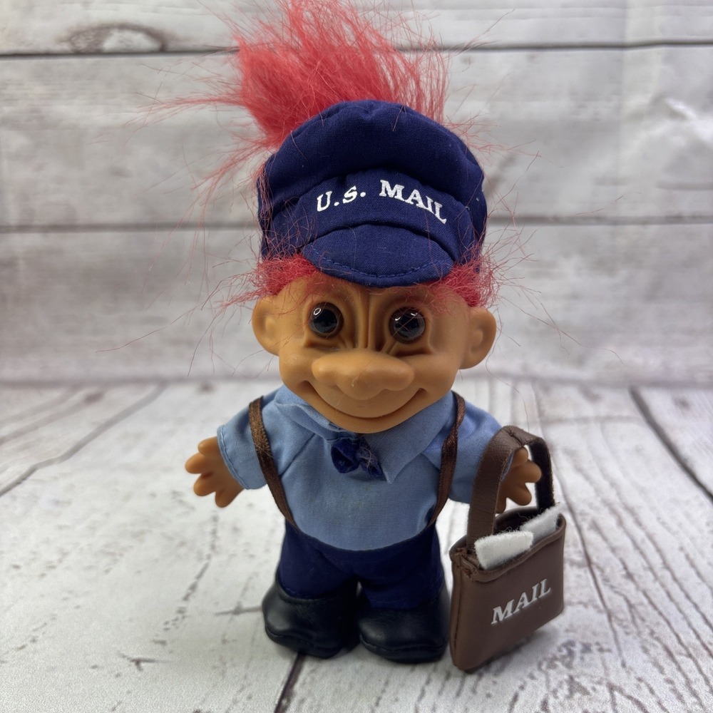 Russ 5" Mailman Postal Troll Red Hair Mail Bag With Letters